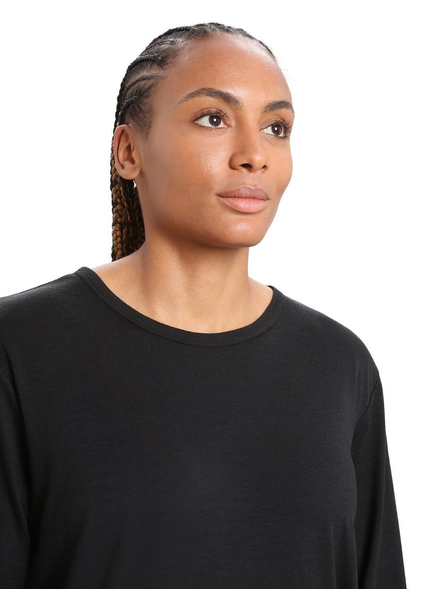 Women's Icebreaker Merino Granary T-Shirt Long Sleeve Black | CA 1308ILHS